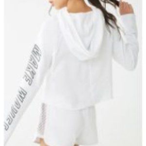 🌊 White Cropped Hoodie with Hood and Pockets🌊